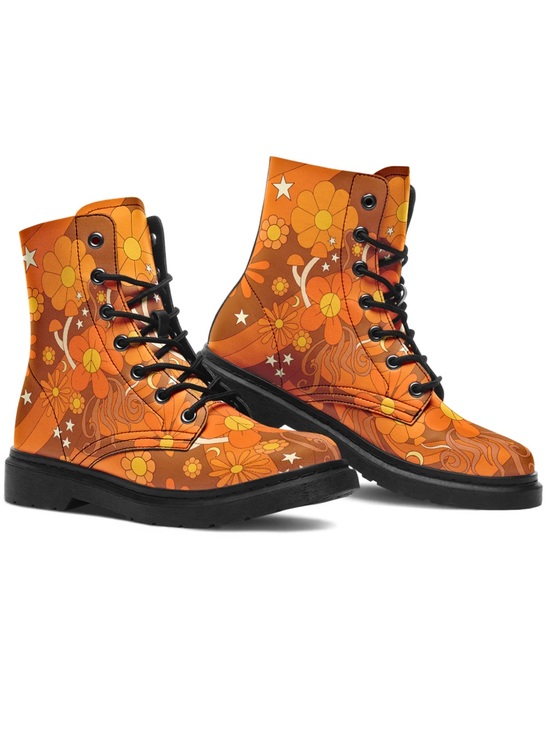 offbeat Sweetie Shoes - offbeat Sweetie Molly's Orange Retro Daisies Boots lace up combat size 10